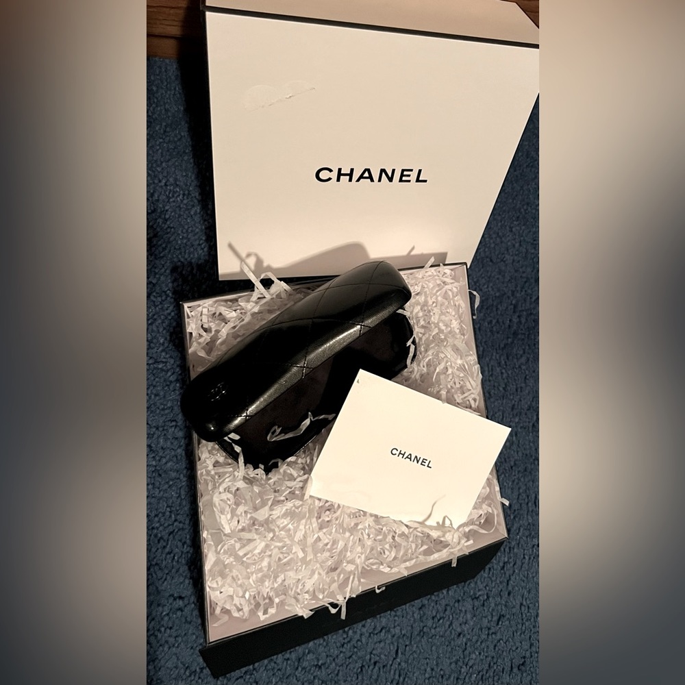 Chanel sunglass case in Chanel gift box with card and envelope